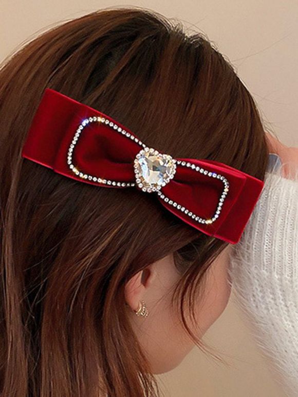 Pince à Cheveux Tendance en Forme de Cœur Orné D'un Nœud en Strass - Rouge foncé 