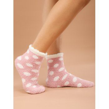 

Cute Polka Dots Print Warm Fluffy Ankle Socks, Light pink