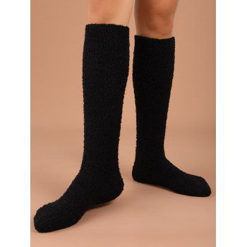 

Solid Color Fleece Knee Length Socks, Black