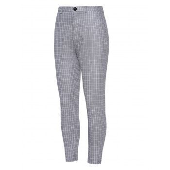 

Grid Check Allover Print Chino Pants Zip Fly Long Pencil Pants, Gray