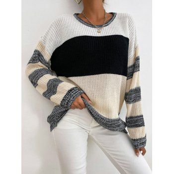 

Contrast Colorblock Sweater Round Neck Pullover Long Sleeve Sweater, Multicolor