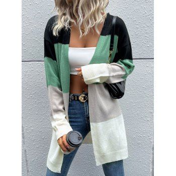 

Contrast Colorblock Cardigan Open Front Full Sleeve Long Cardigan, Multicolor