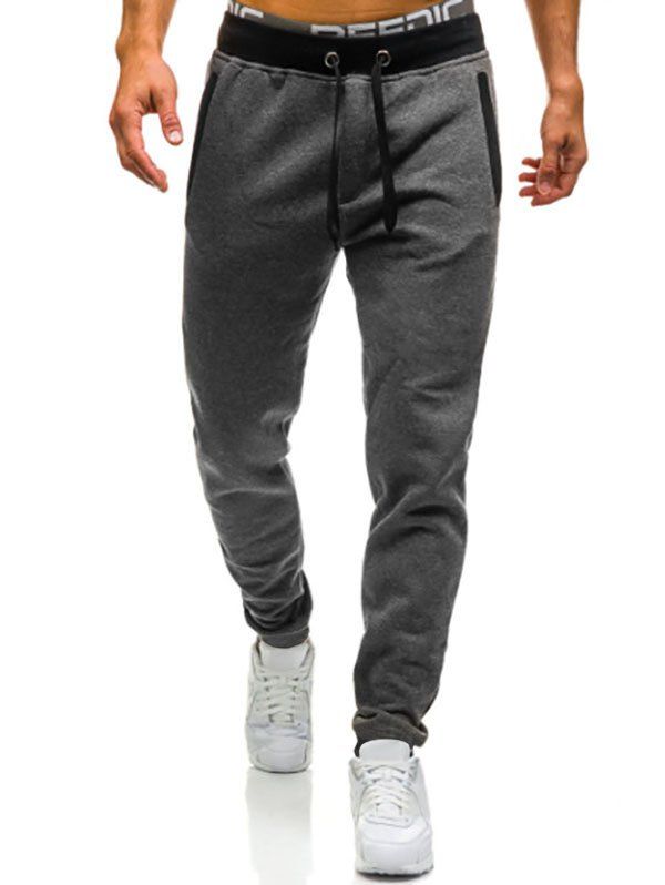 Pantalon de Jogging Sport Taille Elastique à Cordon - Gris Foncé M