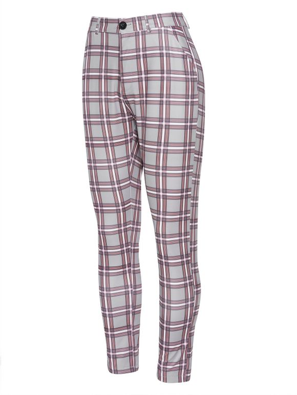Pantalon Crayon à Carreaux Imprimé Zippé - Orange S