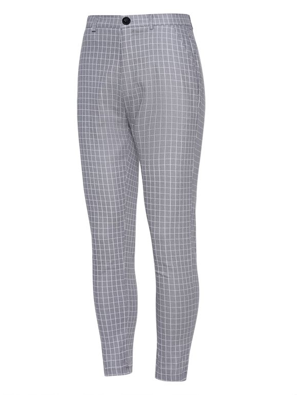 Pantalon Crayon Long à Carreaux à Imprimé Grille Partout Zippé - Gris 3XL