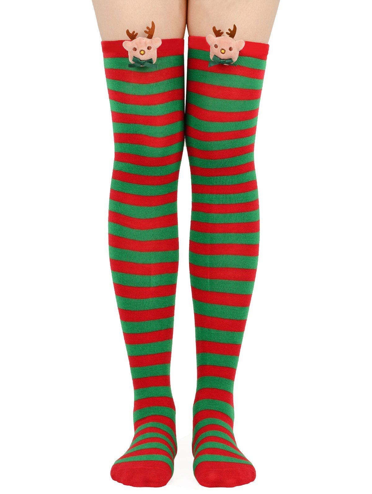 Chaussettes de Noël Hautes Rayées Motif de Cerf - multicolor A 1 PAIR