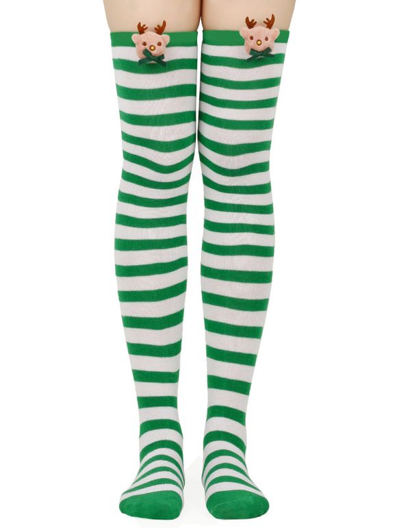 Chaussettes de Noël Hautes Rayées Motif de Cerf Coloré - Vert Trèfle 1 PAIR