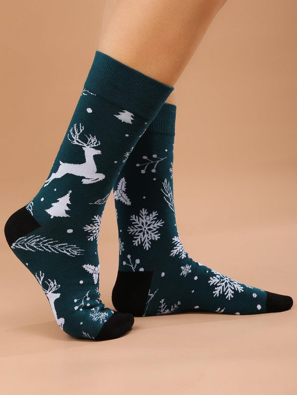 Chaussettes à Imprimé Sapin de Noël et Flocon de Neige à Pois - Vert profond 