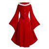 Two Tone Hooded Dress Lace Up High Waisted Bat Sleeve High Low Midi Dress - RED S