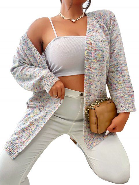 Plus Size & Curve Sweater Cardigan Colorful Raglan Sleeve Long Cardigan Open Front Pockets Cardigan
