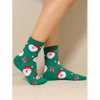 

Christmas Santa Claus Gift Print Crew Socks, Deep green