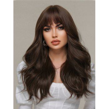 

Wavy Long Full Bang Capless Synthetic Wig, Deep brown