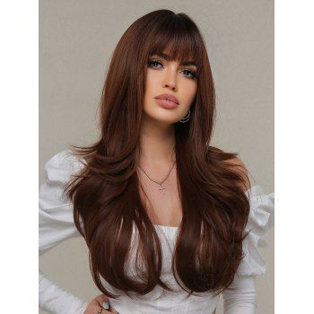 

Wavy Full Bang Long Synthetic Wig Capless Wig, Deep coffee