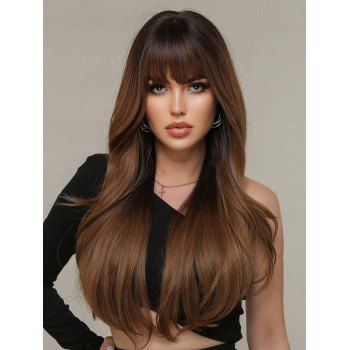 

Wavy Ombre Capless Full Bang Long Synthetic Wig, Deep brown