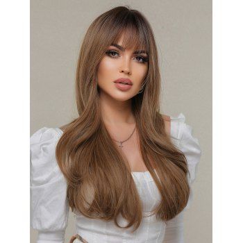 

Ombre Wavy Full Bang Capless Long Synthetic Wig, Red dirt