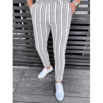 

Allover Stripe Print Chino Pants Zip Fly Long Pencil Pants, Gray