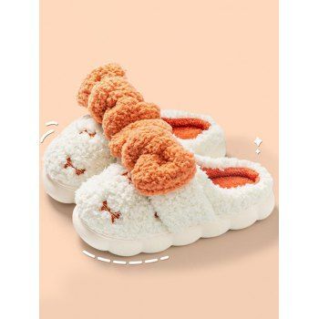 

Cute Slippers Teddy Fur Bowknot Warm Winter Indoor Slippers, Multicolor
