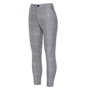 

Plaid Print Chino Pants Zip Fly Long Casual Pants, Gray