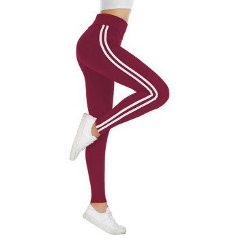 

Striped Elastic High Waist Sports Leggings Long Skinny Gym Leggings, Deep red