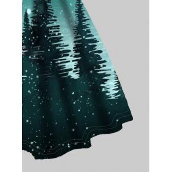 Christmas Snowflake Forest Print Mini Dress Faux Fur Panel Sweetheart Neck Ruched Bust A Line Cami Dress