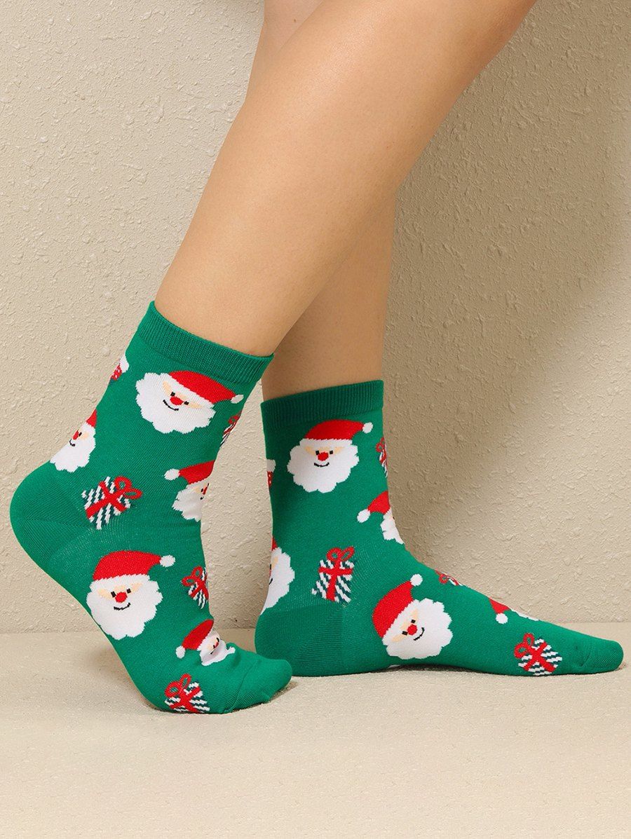 Chaussettes à Imprimé Père Noël et Cadeau - Vert profond 