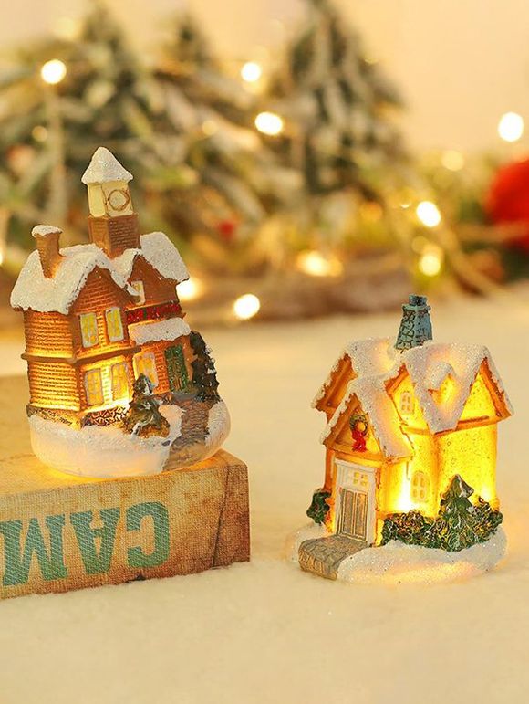 3 Pièces Décorations Cabane de Noël Lumineux Motif Bonhomme de Neige - multicolor 