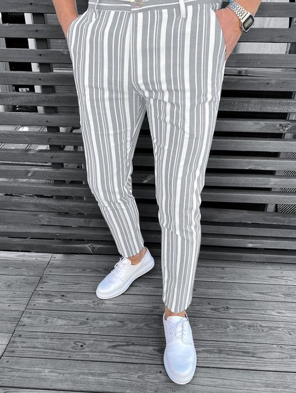 Pantalon Crayon Long Zippé Rayé Partout - Gris 2XL