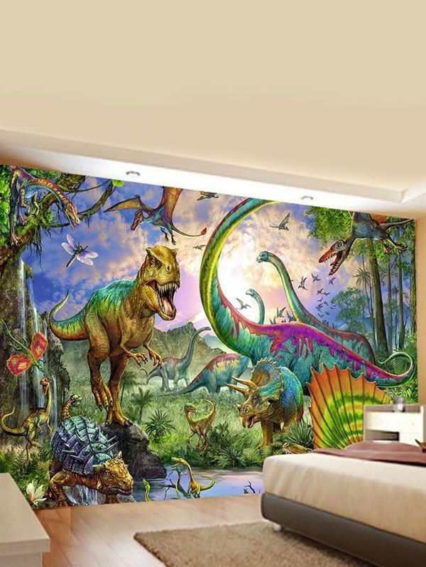 Tapisserie Murale Motif Dinosaures dans la Forêt Décor Maison - multicolor 95 CM X 73 CM