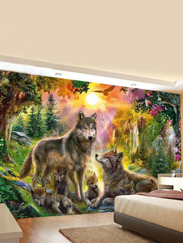 Tapisserie Murale Motif Forêt et Loups Décor Maison - multicolor 95 CM X 73 CM