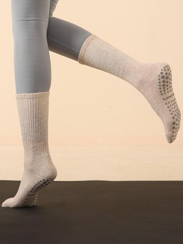Chaussettes de Sport Tube Mi-Mollet Texturées Anti-Dérapantes - café lumière 