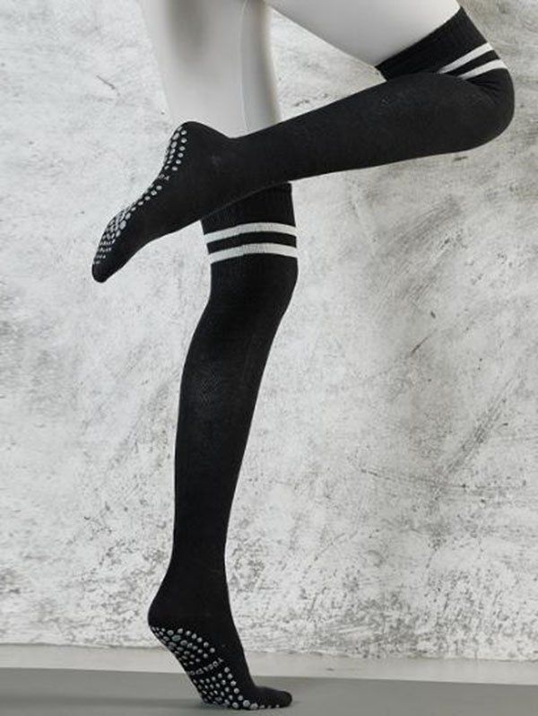 Chaussettes de Sport Mi-Cuisse Texturées Rayées Antidérapantes - Noir 