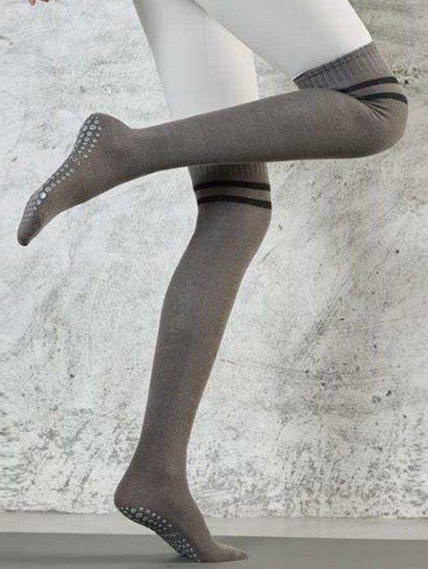 Chaussettes de Sport Mi-Cuisse Texturées Rayées Antidérapantes - Gris Foncé 