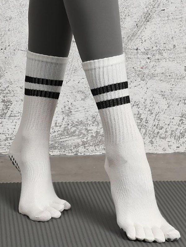 Chaussettes de Sport Rayées Texturées Mi-Mollet Antidérapantes - Blanc 