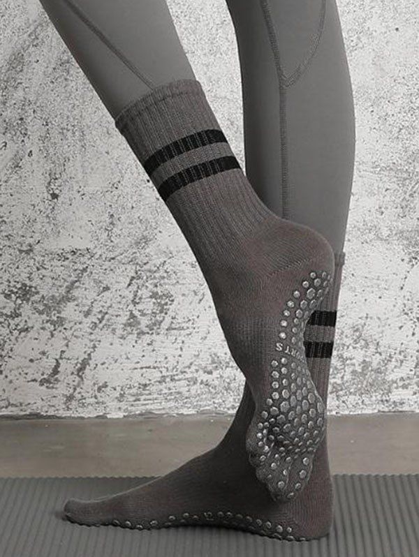 Chaussettes de Sport Rayées Texturées Mi-Mollet Antidérapantes - Gris Foncé 