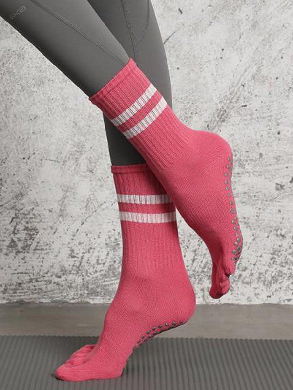 Chaussettes de Sport Rayées Texturées Mi-Mollet Antidérapantes - Rouge 