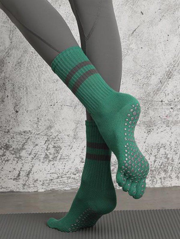 Chaussettes de Sport Rayées Texturées Mi-Mollet Antidérapantes - Vert profond 