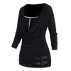 Contrast Pipe Tee Draped Long Sleeve Buckle Ruched Casual T Shirt - BLACK XXXL