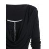 Contrast Pipe Tee Draped Long Sleeve Buckle Ruched Casual T Shirt - BLACK XXXL