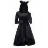 Fuzzy Ball Animal Ear Hood High Low Dress Long Sleeve High Waist Hooded Dress - BLACK XXL