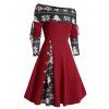 Colorblock Dress Christmas Dress Tree Snowflake Print Cinched Godet Long Sleeve A Line Mini Dress