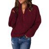 Pull Décontracté en Couleur Unie Goutte Epaule à Demi-Zip - Rouge foncé M