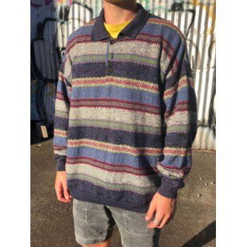 

Ethnic Style Sweatshirt Colored Printed Turn Down Collar Button Long Sleeve Sweatshirt, Multicolor