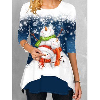

Christmas T Shirt Cute Snowman Snowflake Print Ombre Long Sleeve Tee, White