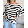 Pull Bicolore en Blocs de Couleurs Manches Longues à Col Oblique - Blanc S