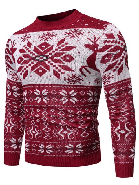 Christmas Snowflake Graphic Sweater Crew Neck Long Sleeve Pullover Sweater