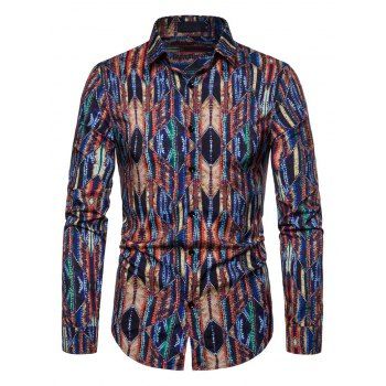 

Tribal Allover Print Long Sleeve Shirt Button Up Turndown Collar Casual Shirt, Multicolor