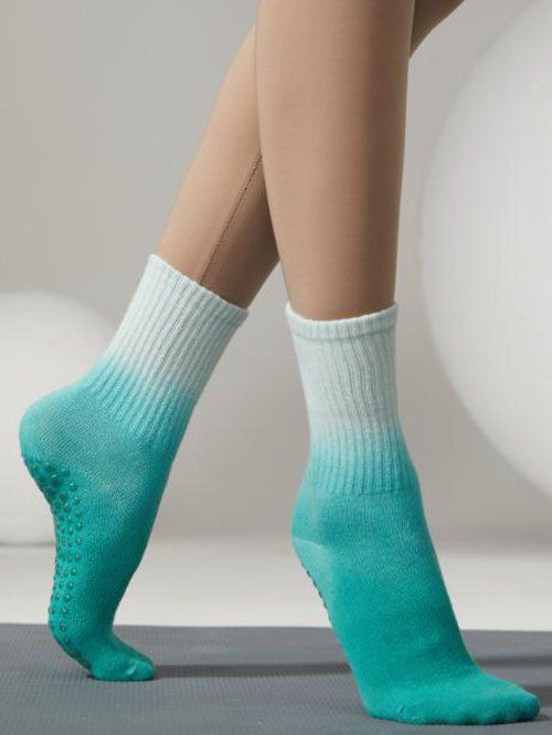 Chaussettes de Sport de Yoga Antidérapantes à Tube Moyen en Couleur Ombre - Vert 
