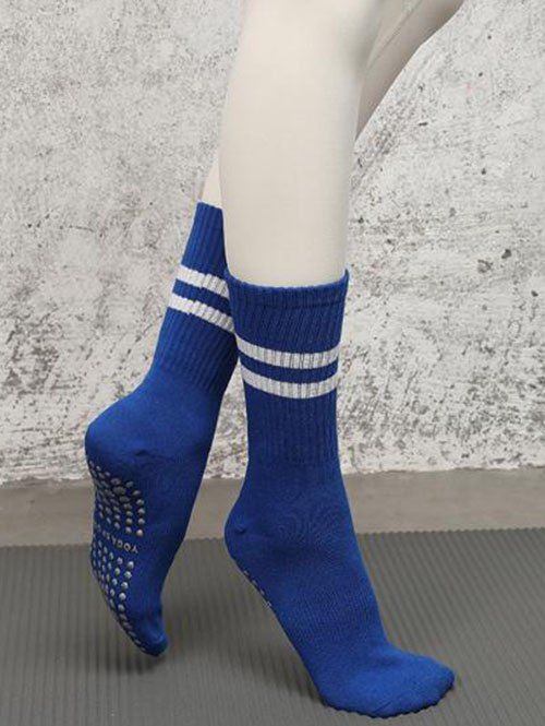 Chaussettes de Sport de Yoga Rayées Mi-Mollet Antidérapantes - Bleu 