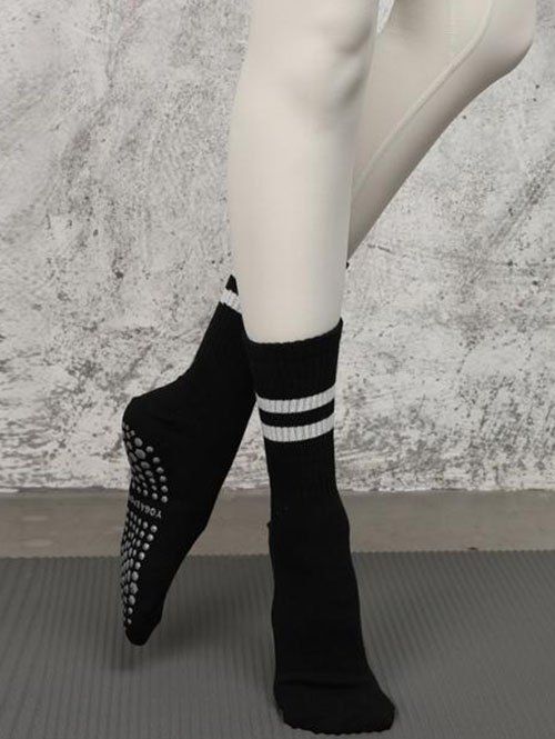 Chaussettes de Sport de Yoga Rayées Mi-Mollet Antidérapantes - Noir 
