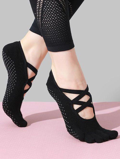 Chaussettes de Sport de Yoga en Couleur Unie en Treillis Antidérapantes - Noir 
